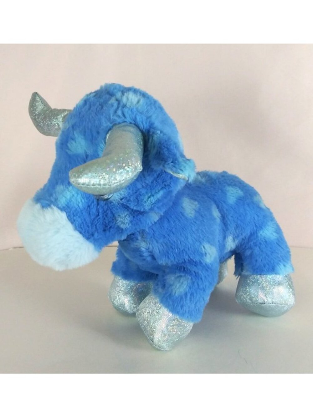 Way To Celebrate Blue Bull With Silver Glitter Horns & Hoofs Super Soft 8" Plush